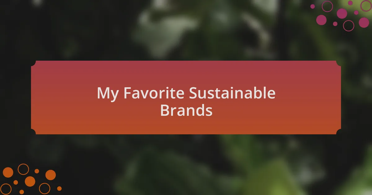 My Favorite Sustainable Brands