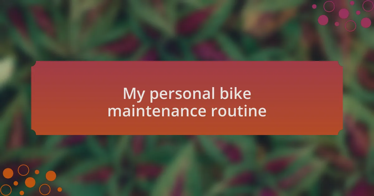 My personal bike maintenance routine